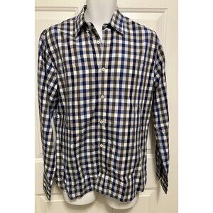 Matinique Dress Shirt Blue White Plaid Medium Stator Button Up‎ Men’s